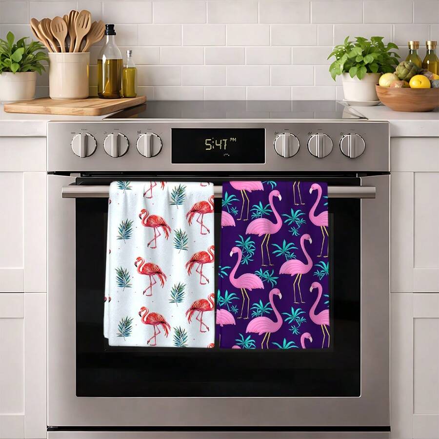 2/4/6pcs Flamingo Pattern Dish Towels, Super Absorbent Microfiber Modern Dish Cloths, Cooking And Baking Tea Towels, Cleaning Rags, Hand Towels, Soft And Highly Absorbent, Kitchen Decor, Gifts For Neighbors, Mothers, Birthdays, Housewarming For Friends, Kitchen Essentials, Daily Necessities - Multicolor - View 1