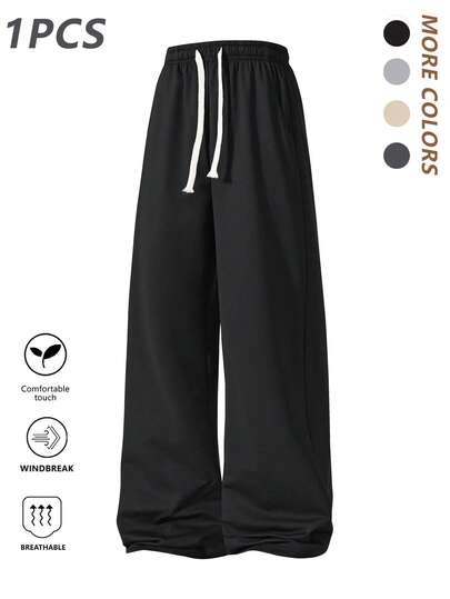 男士轻便抽绳运动裤 - 柔软针织面料，休闲直筒裤型，四季皆宜，带侧袋，适合健身和休闲穿着，跑步者慢跑裤款式