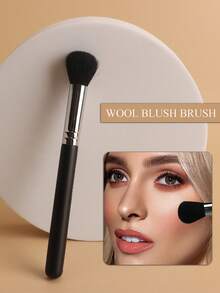 1pc Premium Copper Tube Goat Hair Blush Brush, Professional Makeup Tool Suitable For Face Makeup, Powder, Concealer, Highlighter, Holiday Gift - Black - View 4