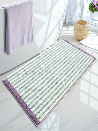 1 Tấm thảm trải sàn phòng tắm bằng len cashmere mềm mại, thảm sọc đơn giản, thảm chống trơn trượt và thấm hút tốt, thảm trải sàn phòng tắm gia đình, thảm phòng tắm, thảm nhà vệ sinh, trang trí nhà cửa