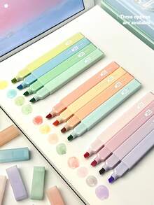 4pcs Cream-Colored Fluorescent Highlighter Pens, Elegant Cream Tone Highlighters For Students, Suitable For Diary, Notebook Highlighting, Back To School Supplies, Office Marker Pens - Sets - View 7