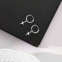 1pair Women's Unique Design Fashionable Star Earrings With Four Pointed Star Pendant, Summer Ins Style - 1pair - View 2