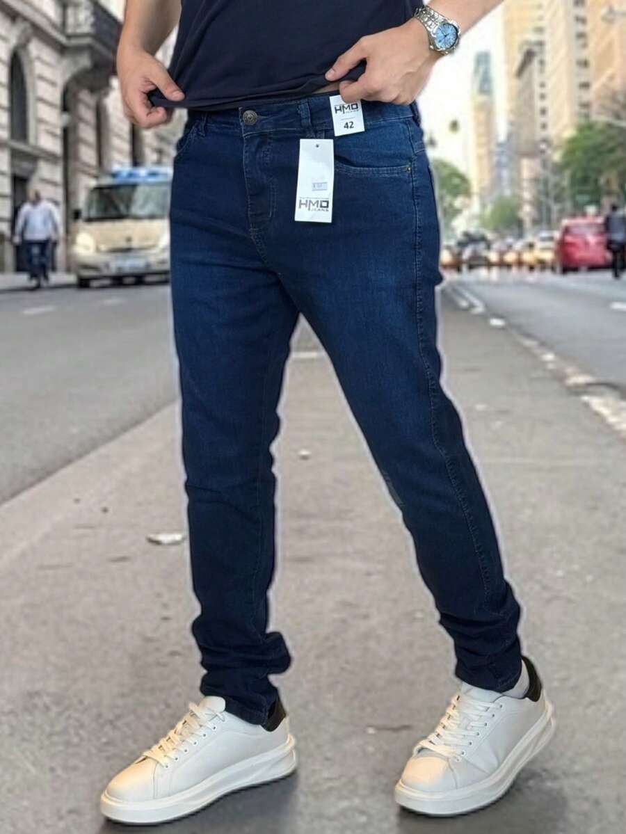 Men's Slim Fit Denim Jeans With Elastane And Lycra - 藍色之夜 - 查看 1