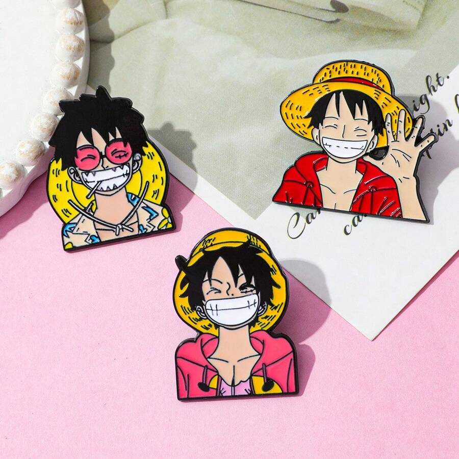1/3 件装 阳光笑脸卡通胸针，一款开朗活泼的《海贼王》蒙奇·D·路飞装饰胸针，适合日常佩戴、作为礼物或小惊喜。