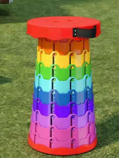 1个可折叠凳，高度可调节，PP材质，便携承重，彩虹渐变色，户外露营折叠椅，适合钓鱼、野餐、公园活动