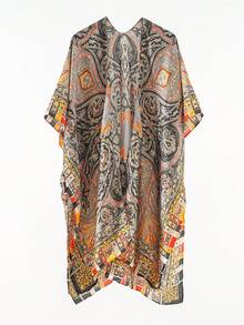 1pc Women's Retro Elegant Bohemian Style Paisley Print Faux Silk Kimono Cover Up, Casual Beach Cover-Up For Spring/Summer - Multicolor - View 3