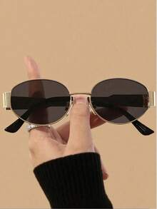 半副夏季时尚眼镜，采用Y2K几何椭圆复古金属镜框，男女通用，适合日常佩戴、海滩、度假、街头摄影 - 彩色 - 查看 9