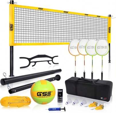 GSE Games &Amp; Sports Expert Outdoor Yard Sports Net Game Set For Backyards, Parks, Beach, Lawn. Volleyball Set, Badminton Set OR Volleyball &Amp; Badminton Combo Set Available
