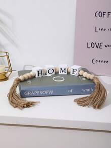 58cm (22.8in) HOME Wooden Bead Tassel Garland, Square Letter Wooden Beads Home Decor, Vintage Tassel Wooden Bead Decoration For Tray, Coffee Table, Christmas, Valentine's Day, New Year, Housewarming Gift - 1 String - View 5