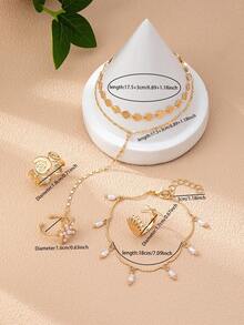 5pcs Gold Starfish Ring And Bracelet Set, Beach Style Jewelry Set For Women - Multicolor - View 4