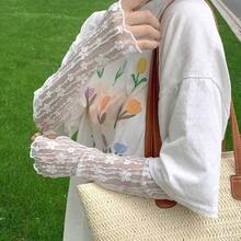 1 双精美防紫外线臂套，时尚蕾丝露指长手套，适合派对、约会、度假等场合 - 米色 - 查看 8