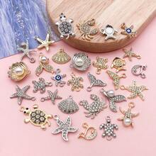 30个混合款式海洋主题水钻吊坠，包括海星、海龟壳等，适用于手链、耳环等工艺品。 - 均碼 - 查看 10
