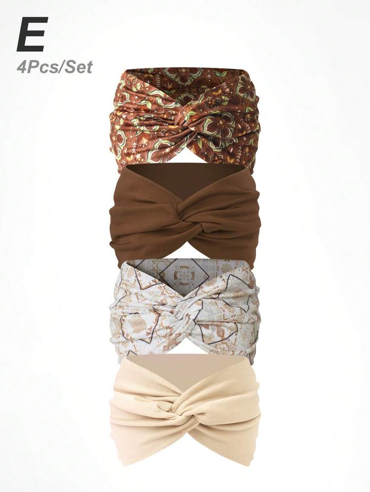 4pcs Women's Extra Wide Criss-Cross Printed Solid Color Casual Headbands, Leopard Print Versatile Colorful Hair Accessories Vacation Hair Band Summer Outfits - Multicolor - View 23