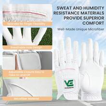 FINGER TEN 1 pieza Guante de golf para mujer diestra, agarre premium para todo clima y tacto suave y cómodo, mejora la confianza en el swing, disponible en S/M/L - Blanco - Ver 4