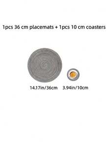 各种尺寸圆形编织餐垫，可水洗厨房餐桌垫，适合家庭聚会、婚礼派对和宴会餐桌装饰（黑灰色） - 黑灰色 - 查看 11