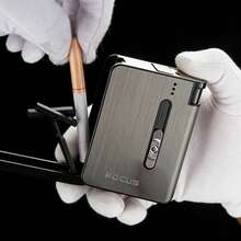 1PC Fashion Brushed Metal Cigarette Case, 10 Sticks Auto-Pop Dispenser, Anti-Scratch Portable Men's Smoking Gift Holder (Lighter Not Included) - Multicolor - View 5