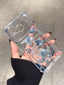 Funda de teléfono a prueba de caídas con incrustaciones de ramas florales azules, compatible con Apple 17/16/14 Pro Max, nuevo modelo de alta calidad 13, 15, 12/12 Pro, 11, 15 Pro Max, con soporte para tarjetas 16 - transparente - Ver 1