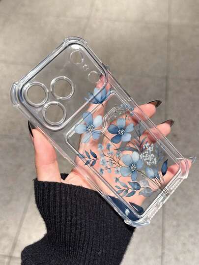 Funda de teléfono a prueba de caídas con incrustaciones de ramas florales azules, compatible con Apple 17/16/14 Pro Max, nuevo modelo de alta calidad 13, 15, 12/12 Pro, 11, 15 Pro Max, con soporte para tarjetas 16