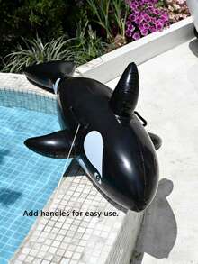 1pc Inflatable Water Playing Mount Inflatable Black Whale Float Type Summer Pool And Beach Float Party Perfect Summer Gift Swimming Pool Raft Recliner Floating Vacation Fun And Rest - Black - View 3