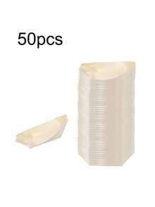 50pcs Wooden Boat-Shaped Trays, Suitable For Making Mini Food Plates, Desserts, Baked Goods, Appetizers, BBQ Party Decor. Perfect For Appetizers, Charcuterie, Snacks, Ideal For Parties, Weddings, Outdoor Gatherings, Home Entertainment - View 8