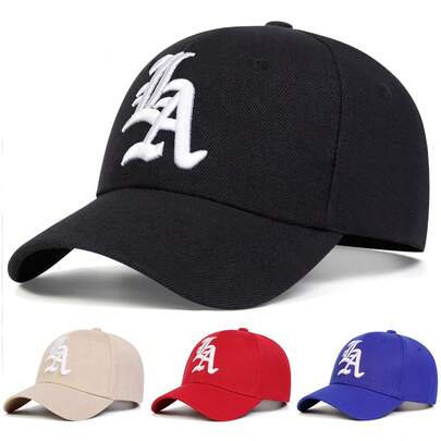 1pc Men's Gothic LA Letter Embroidered Baseball Cap, Outdoor Sports Hat, Adjustable Sun Protection Casual Hat, Suitable For Spring/Autumn Outings, Travel, Beach, Party