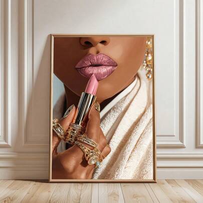 1幅装裱/未装裱化妆口红帆布海报，非洲女孩都市女性风格时尚墙面艺术印刷品，美容院房间美学装饰，时尚画作，适用于宿舍、客厅、卧室、现代家居装饰