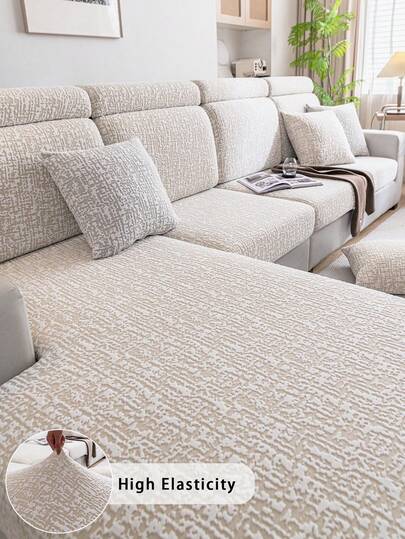 1pc Plush Jacquard Anti-Slip Sofa Cushion Cover, Soft & Skin-Friendly, Pet-Proof, Elastic Sofa Slipcover, Suitable For L-Shaped Sofa And 1/2/3/4 Seater Sofa, Applicable For All Seasons (Sold Individually)