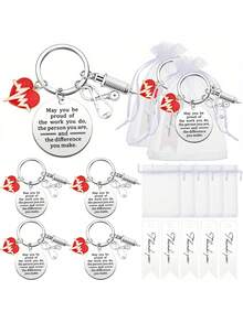 15pcs Nurse's Day Keychain Party Favors, Includes Keychain, Card, Ribbon, Nurse's Week Gift, Employee Appreciation Gift, Nursing Student Gift (Silver) - Party Keychain - View 7