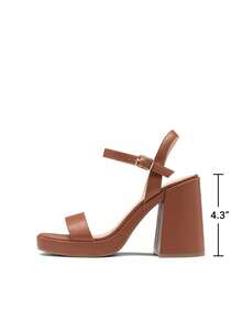 Women Platform High Heeled Sandals Fashionable Ankle Strap Open Square Toe Chunky Heel Sandals For Prom Party Wedding - màu nâu - Xem 3