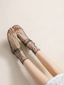 1 Pair Women's Thin Mid-Calf Transparent Mesh Lace Socks, New Fashionable Breathable Design For Spring/Summer - Multicolor - View 4