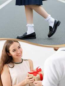 1/6双装 女士蕾丝荷叶边短袜，甜美可爱休闲透气柔软袜，适合JK、洛丽塔、裙装搭配 - 彩色 - 查看 5