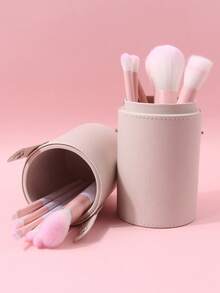 Large Capacity Makeup Brush Holder, Cosmetic Storage Box, Vanity Organizer, Makeup Brush Bucket, Beginner Makeup Storage Tool - Apricot - View 7