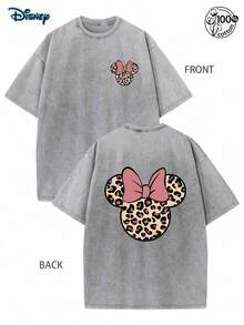 [ Disney Authorization ] Leopard Print MinnieMouse T-Shirt, Retro Minnie Mouse 2026 Shirt, DisneyTrip Shirt, Disney Pattern Tee, Comfortable,Fashionable, Casual Top, Streetwear, Leopard PrintMinnie, Suitable For Gatherings, Daily Wear AndVacations, Street, 230G Washed Cotton High-QualityDouble-Sided Printed T-Shirt, Men's And Women's T-Shirts - 灰色 - 查看 1