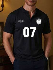 ALTZTAR Men's Printed Casual Henley Neck Short Sleeve T-Shirt - Black - View 1