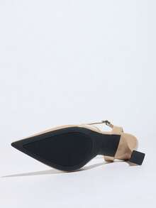 女士高跟鞋，时尚尖头镂空粗跟鞋，踝带套脚凉鞋，适合通勤和办公穿着 - 粉色 - 查看 5