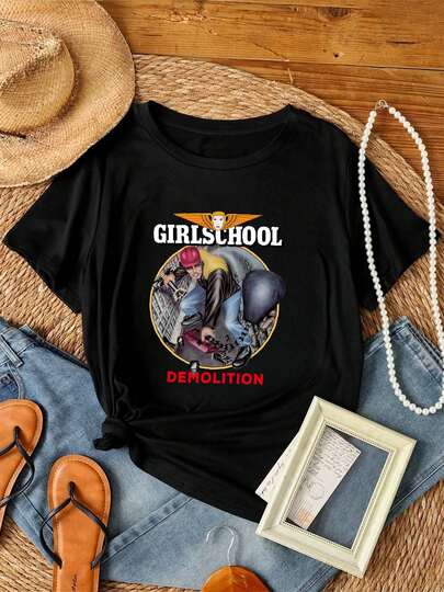Women T-Shirt Print GIRLSCHOOL Cd Cvr DEMOLITION SHIRT XL New Take A Bite Legacy