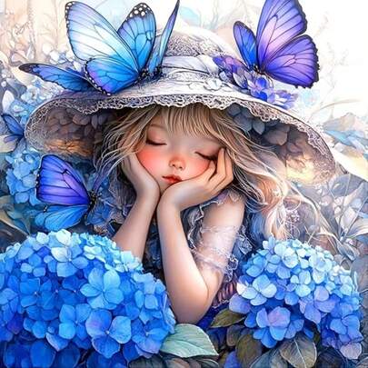 1pc [30*30cm/11.8*11.8in][40*40cm/15.7*15.7in]5D Acrylic Diamond Painting Kit, Girl And Butterfly Pattern, Suitable For Adult Beginners DIY Mosaic Diamond Art, Full Drill Handmade DIY Diamond Painting For Living Room, Bedroom, Office Wall Decor, Surprise Art Home Decor Gift For Family And Friends