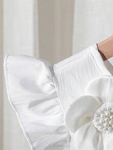 Đầm hè dáng casual cho bé gái, họa tiết hoa 3D, dây mảnh, viền bèo nhún, thắt nơ, chân váy xếp ly, kiểu dáng thời trang và thanh lịch tối giản, phù hợp cho mặc hàng ngày, dự tiệc và các dịp trang trọng. - trắng - Xem 5