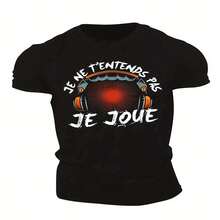 Fun French Men's Short Sleeve T-Shirt Summer T-Shirt Top - Black - View 1