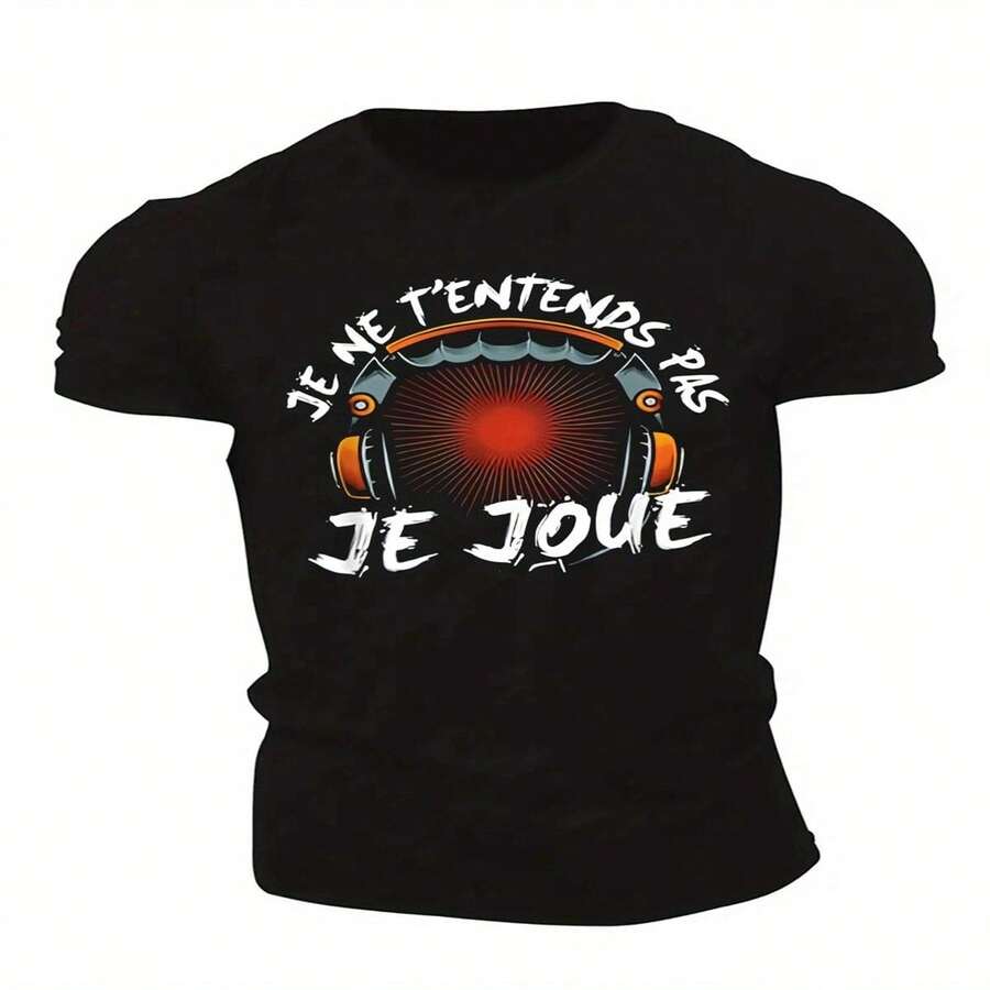Fun French Men's Short Sleeve T-Shirt Summer T-Shirt Top - Black - View 1
