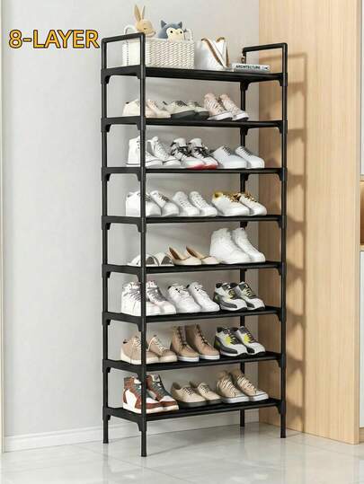 1 رف أحذية معدني أسود بسيط، بعرض تقريبي 23 بوصة، موفر للمساحة، مقاوم للغبار بتصميم بسيط، قوي وأنيق، سهل التركيب ومحمول، مناسب للغرفة المعيشية والنوم والمنزل والمكتب، تخزين متعدد الطبقات، هدية للأعياد والأطفال