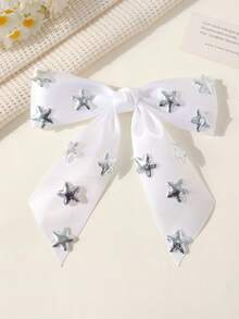 1 pieza Clip de pelo con lazo de tela con estrella minimalista dorada/plateada de moda para niñas - horquilla - Ver 2