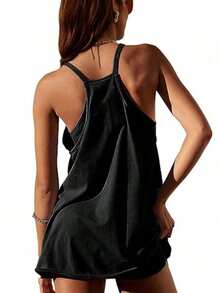 Maternity Womens Athletic Sleeveless Mini Dress Hot Shot Casual Dresses Spaghetti Strap Nursing Dresses Built In Shorts - 黑色 - 查看 4