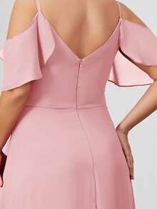 Women Plus Size Solid Color Elegant Mature Chiffon Bridesmaid Dress, Evening Party Dress For Wedding Guest, Maid Of Honor, Spring/Summer/Autumn Pink - Pink - View 6