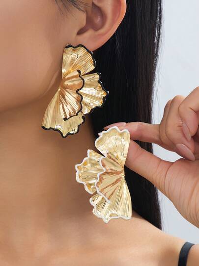 1 Pair Elegant Floral & Leaf Design Layered Ruffle Exaggerated Earrings, Suitable For Women's Party/Date Wear