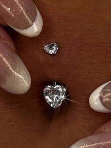 Anillo de ombligo de acero inoxidable para mujer, con incrustaciones de rhinestones con forma de corazón, sexy y encantador, accesorios de perforación corporal brillantes, adecuados para fiestas y uso diario - Plateado - Ver 3