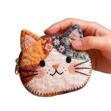 Cartoon Patchwork Coin Purse Cat Large Capacity Zipper Design Small Cosmetic Pouch Makeup Bag Home Travel Gift - Multicolor - View 12