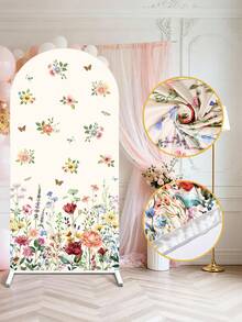 1pc Spring Floral Polyester Fiber Backdrop Cloth Set (Excluding Stand), Arch-Shaped Fabric Set With Butterfly & Wild Flower Pattern, Can Be Combined With Balloons For Decoration, Backdrop, Birthday Decor, Baby Shower, Anniversary, Gardening, Tea Party, Spring Party Decor - Flowers - View 11