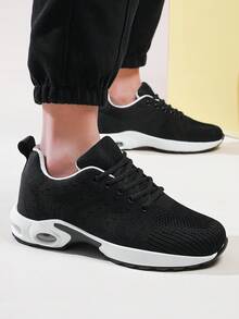 Men's Black Running Shoes With Visible Unit Lightweight Mesh Design For Breathable Comfort – Ideal Athletic Sneakers For Active Lifestyle & Best Gift For Him - Đen và trắng - Xem 3