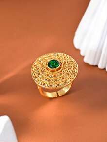 1pc Vintage Sultan's Collection Jewelry Inlaid Turquoise/Red/Emerald Stone Engraving Process Women Rings,Luxurious Elegant Jewelry For Women,Versatile Daily Wear,Exquisite Gift Idea,Perfect For Party,Banquet,Wedding Decor,Elegant Accessory With Delicate Design - Multicolor - Gold - View 5